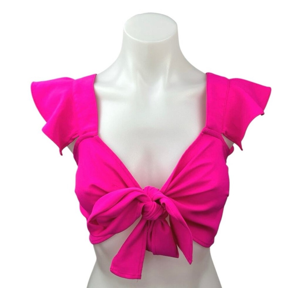 White fox hot pink tie front top